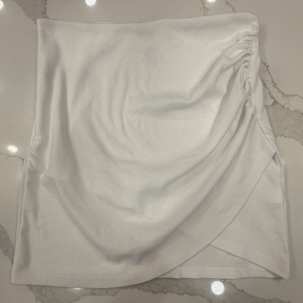 SHEIN White Ribbed Knit Wrap Mini Skirt Ruched Side Zipper Size Large L